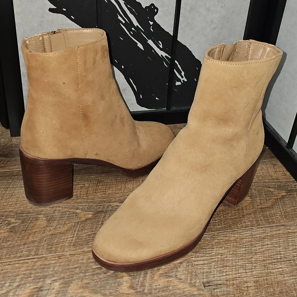 J. Crew Camel Suede Heeled Boots Size 9